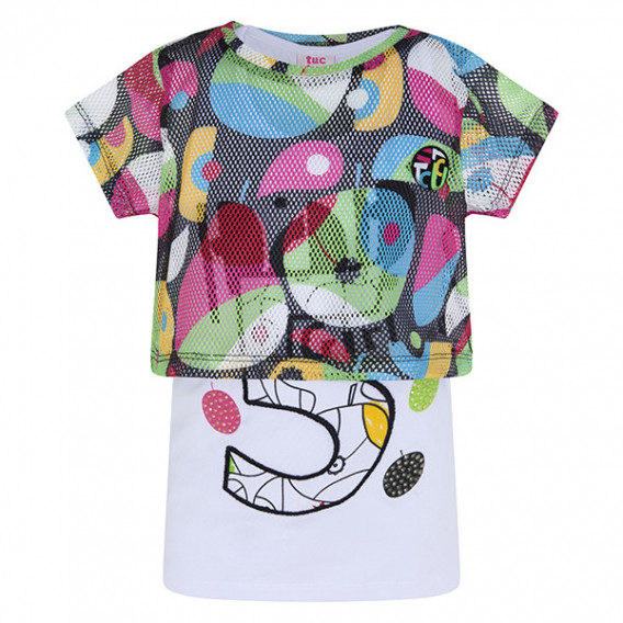 Tricou alungit din două piese cu imprimeuri colorate, pentru fete Tuc Tuc 34901 