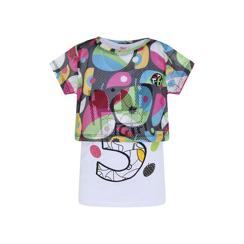Tricou alungit din două piese cu imprimeuri colorate, pentru fete  34901