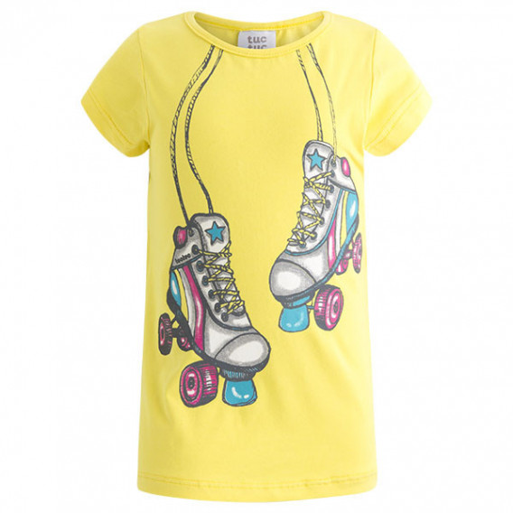 Bluză de bumbac galben, cu mâneci scurte și patine cu imprimeu pentru fete Tuc Tuc 34970 