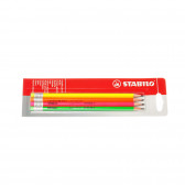 Creioane Hb fluorescente cu radieră, 4 culori Stabilo 35981 1