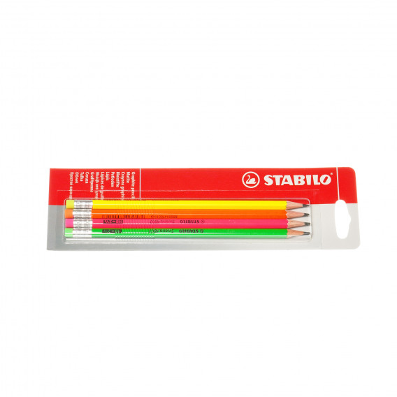 Creioane Hb fluorescente cu radieră, 4 culori Stabilo 35981 1