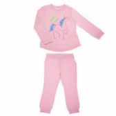 Pijama din bumbac cu roz aplicat pentru fete Chicco 36497 