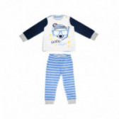 Pijamale din bumbac în dungi pentru băieți în albastru cu un imprimeu Chicco 36556 