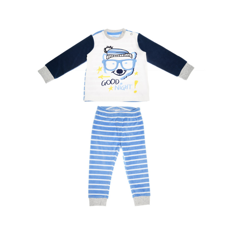 Pijamale din bumbac în dungi pentru băieți în albastru cu un imprimeu  36556