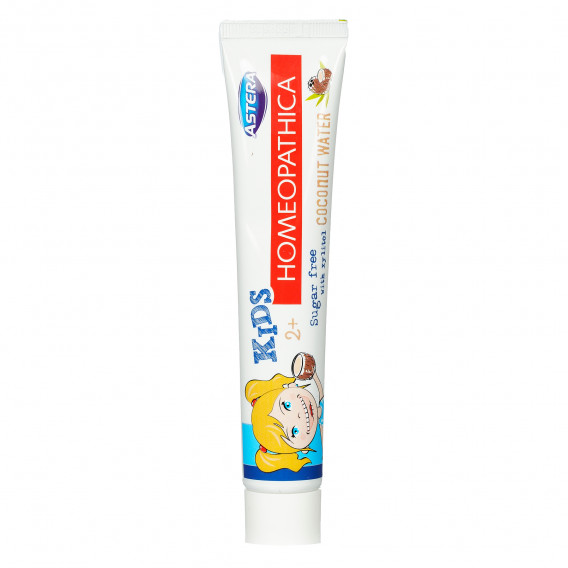 Pasta de dinți Homeopathica Copii, Apă de cocos 2+, tub de plastic, 50 ml Astera 369002 