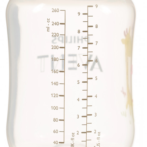 Biberon din polipropilenă anticolici cu tetină lentă, debit mediu, 1+ lună, 260 ml, girafă Philips AVENT 370043 4