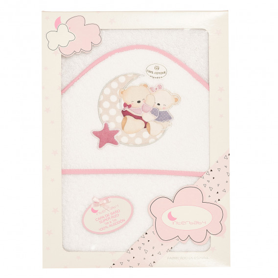 OSITO AMOROSO prosop de baie alb si roz pentru bebeluși, 100 x 100 cm  Inter Baby 370210 4