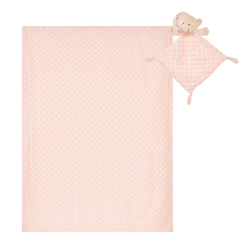 Pătură 80 x 100 cm cu urs moale, pentru bebeluși, roz  370235
