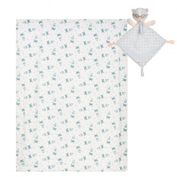 Pătură 80 x 100 cm cu jucărie moale Parașutist, pentru bebeluși, albastru Inter Baby 370241 