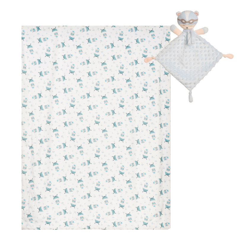 Pătură 80 x 100 cm cu jucărie moale Parașutist, pentru bebeluși, albastru  370241