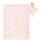 Pătură pentru bebeluși 80 x 100 cm cu jucărie moale, culoarea roz Inter Baby 370247 