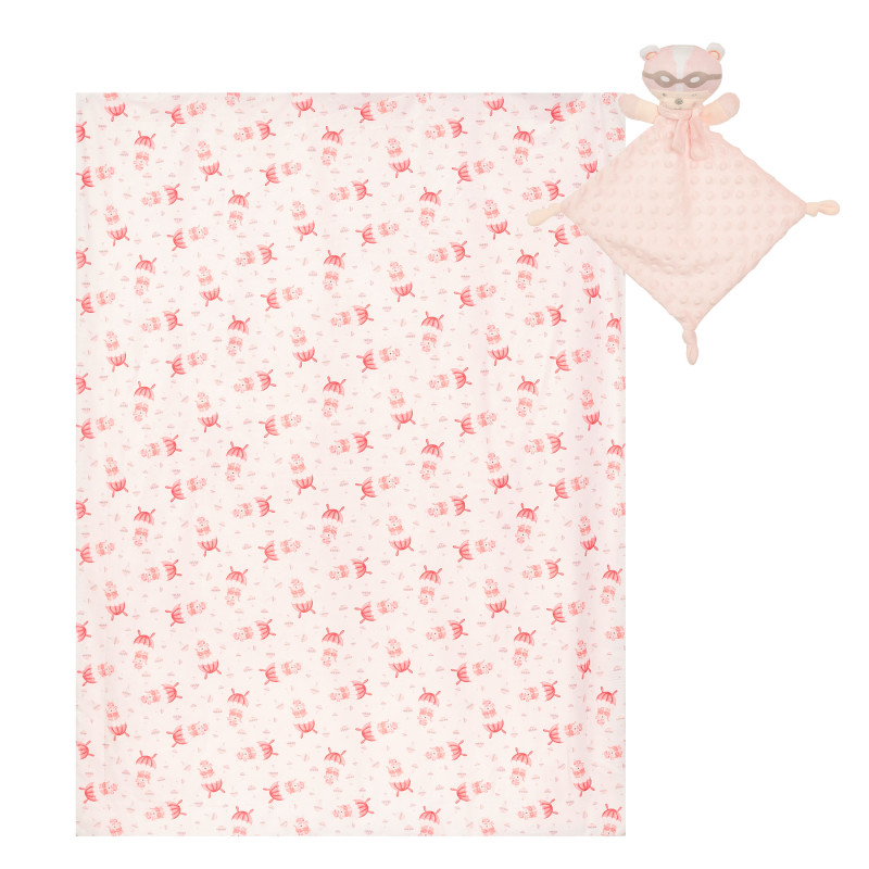Pătură pentru bebeluși 80 x 100 cm cu jucărie moale, culoarea roz  370247