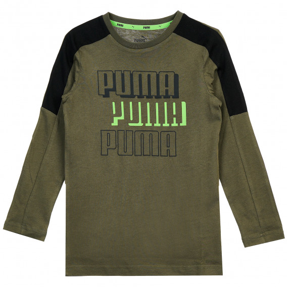 Bluză din bumbac cu mâneci lungi și logo, verde Puma 371177 2