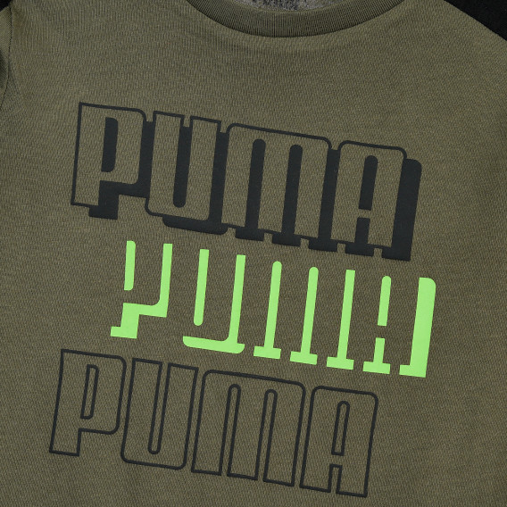 Bluză din bumbac cu mâneci lungi și logo, verde Puma 371178 3