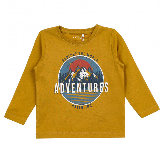  Tricou maro din bumbac organic cu imprimeu „Adventures” pentru băieți NAME IT cu mâneci lungi și decolteu rotund Name it 371225 