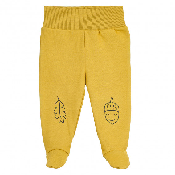 Pantaloni bebeluși din bumbac cu botoșei, aplicație de pădure, galbeni Pinokio 371239 1