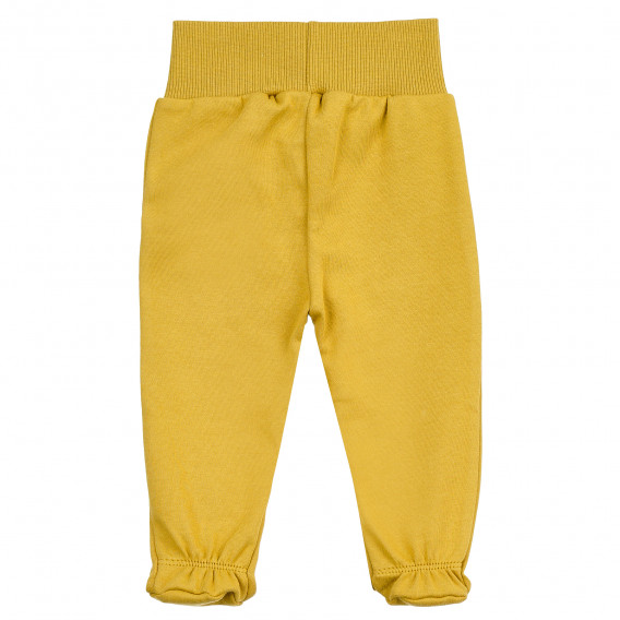Pantaloni bebeluși din bumbac cu botoșei, aplicație de pădure, galbeni Pinokio 371242 5