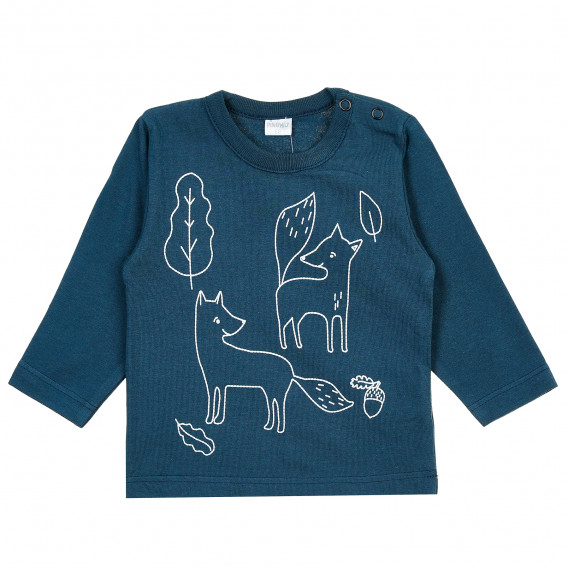 Tricou din bumbac albastru Pinokio, broderie „Vulpea în pădure”, pentru băieți Pinokio 371251 