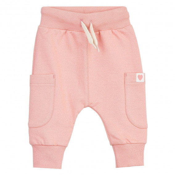 Pantaloni din bumbac cu aplicație de inimă cusută pentru bebeluși, roz Pinokio 371259 1