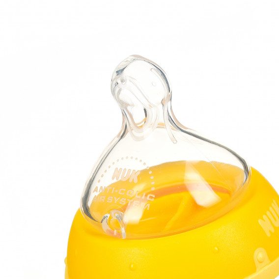 Flacon din sticlă First Choice de culoare portocalie cu tetină cu debit mediu 0-6 luni, 240 ml. NUK 371298 2