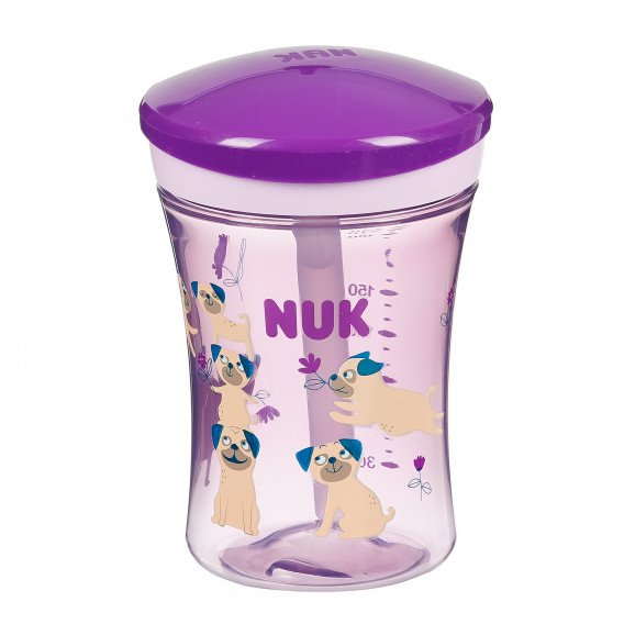 Pahar din polipropilenă, Evolution Action, violet cu cățeluș, 230 ml. NUK 371321 