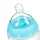 Sticlă de culoare albastră din polipropilenă, control Termo cu tetină debit mediu pentru 0-6 luni, 300 ml. NUK 371390 3
