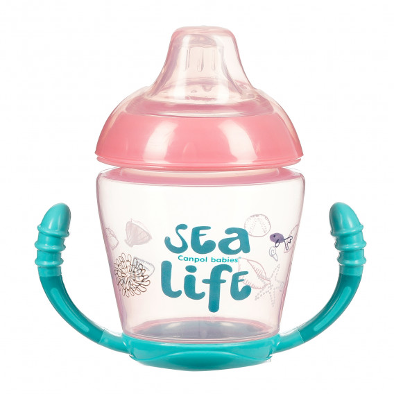 Pahar de polipropilenă fără vărsare, Sea Life 230 ml., 9+ luni, roz Canpol 371465 