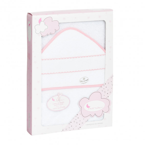 Prosop de baie pentru bebeluși STICH, 100 x 100 cm, alb și roz Inter Baby 371478 4