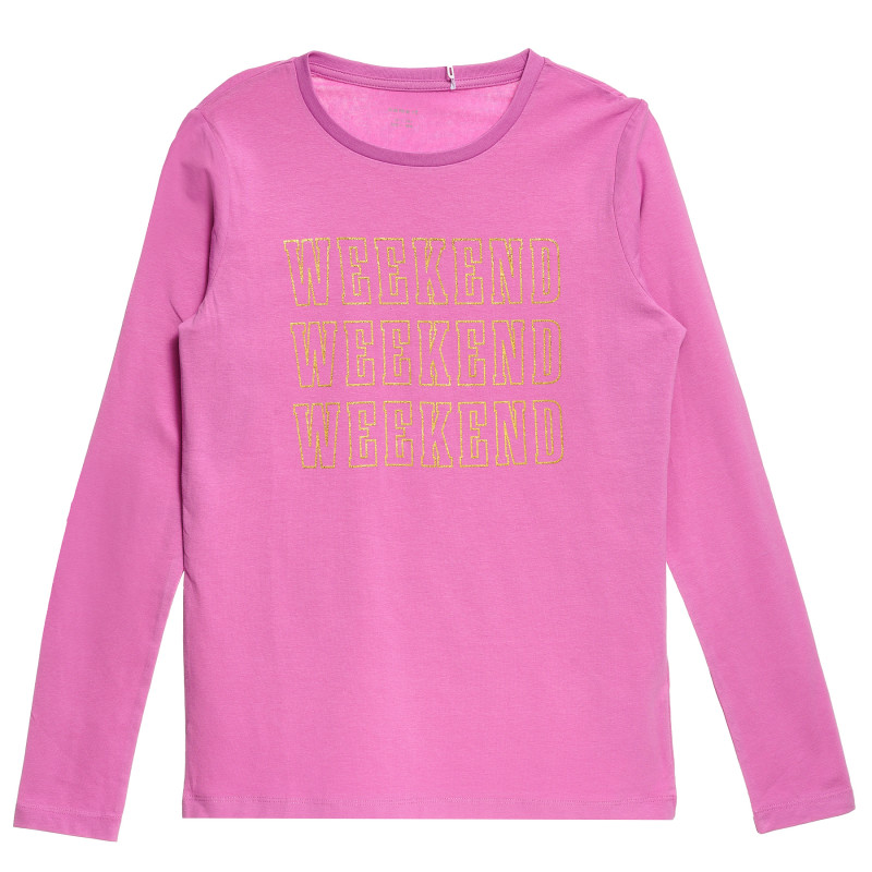 NAME IT bluză cu imprimeu 'Weekend', cu mâneci lungi, tricou roz din bumbac pentru fete  372017