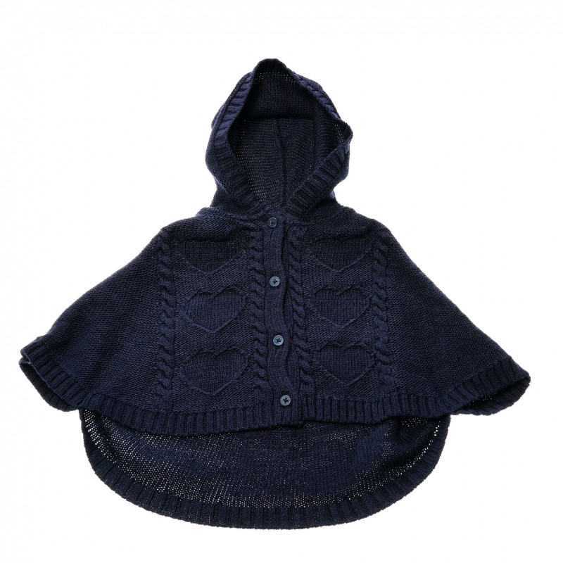 Poncho tricotat cu glugă pentru fete, albastru  37273