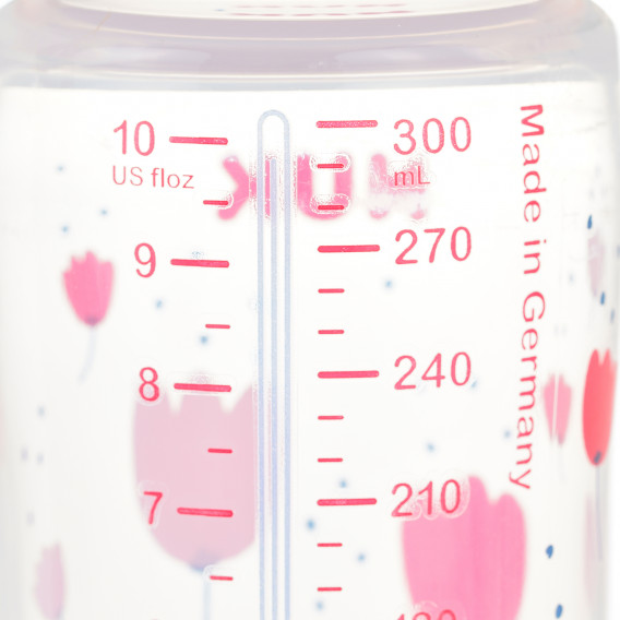 Sticlă de culoare roz din polipropilenă, control Termo cu tetină debit mediu pentru 0-6 luni, 300 ml. NUK 372852 5