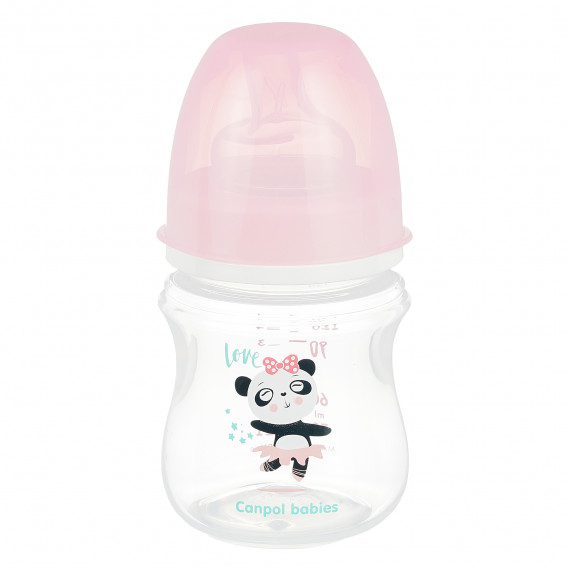 Sticlă din polipropilenă cu imprimeu de jucării și tetină din silicon 3+ luni cu flux lent pentru fetiță, 120 ml Canpol 373106 