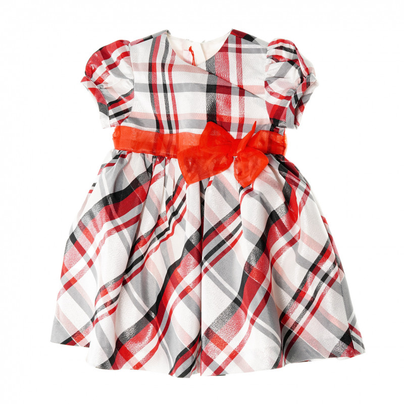 Rochie din bumbac cu mânecă scurtă, cu panglică roșie, pentru fete  37464
