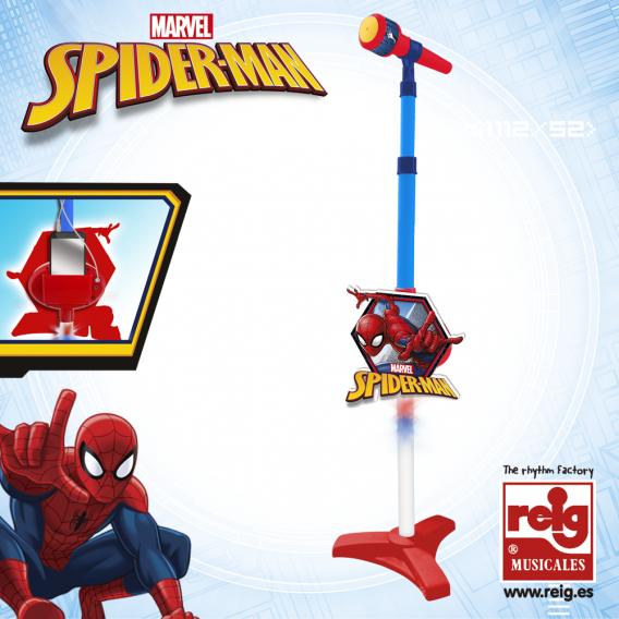Microfon albastru cu roșu pentru copii cu suport Spiderman 3795 