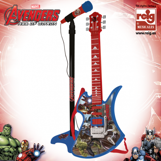 Set de chitară cu 6 corzi pentru copii și microfon cu desen Avengers Avengers 3822 