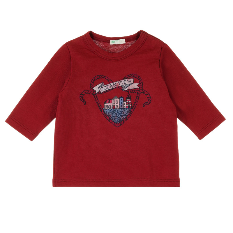 Bluză din bumbac cu mânecă lungă roșie cu imprimeu pentru fete  384483