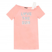 Tricou din bumbac cu inscripție din brocart Love the sun, roz Sisley 385097 