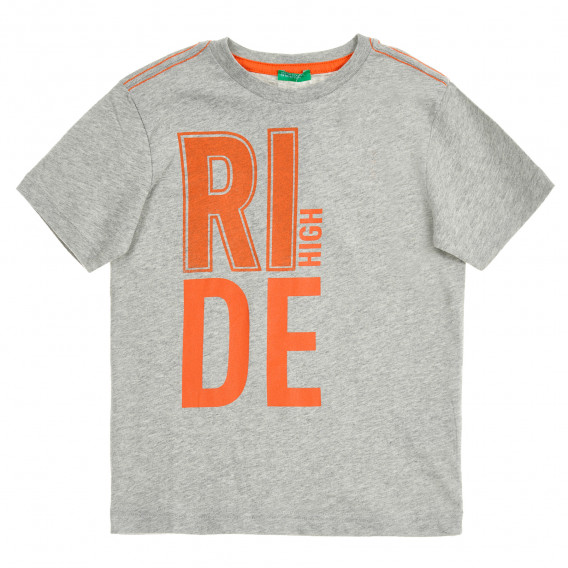 Tricou din bumbac cu accente portocalii, gri Benetton 385356 1
