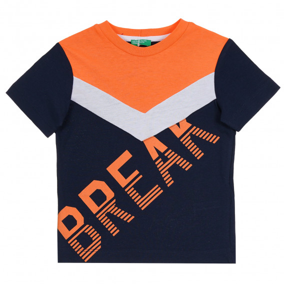 Tricou cu inscripția Break și accent portocaliu, albastru închis Benetton 385413 1