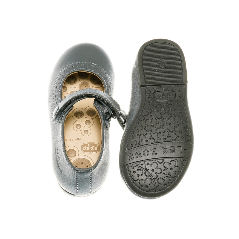 Pantofi din piele pentru fete, cu design curat, gri  39519