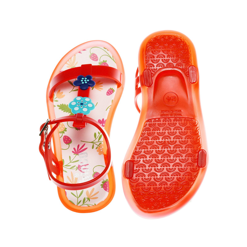 Sandale din silicon cu aplicație florală pentru fete, roșu  39553
