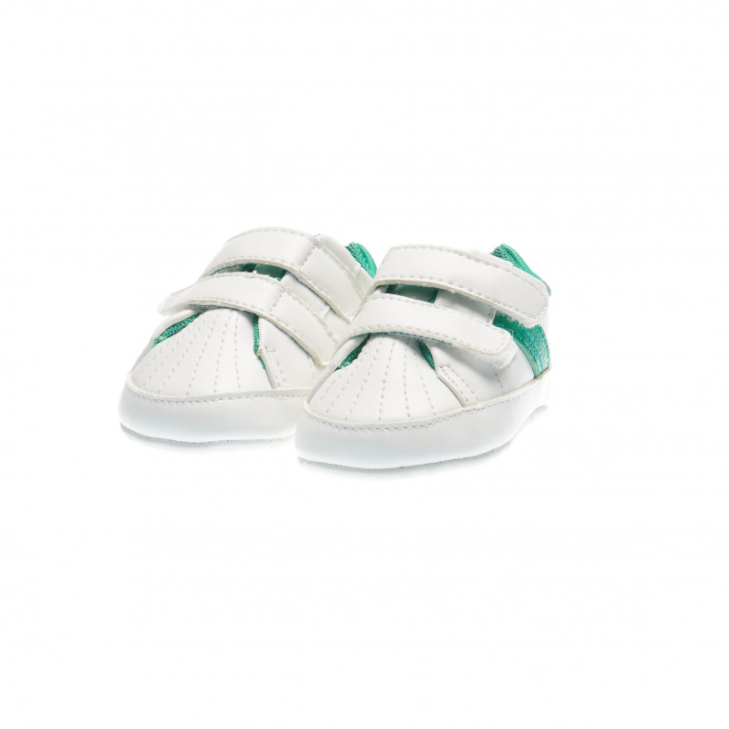 Pantofi de alergare pentru copii, albi cu detalii de verde smarald  39605