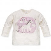 Bluză de bumbac cu unicorn și curcubeu aplicat pentru fetițe Pinokio 3975 