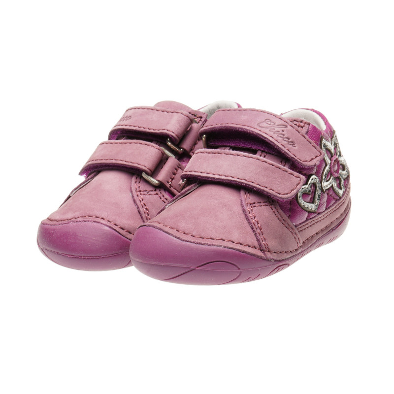 Pantofi din piele căptușiți, cu decorațiune de inimă pentru fetițe, roz cald  39822