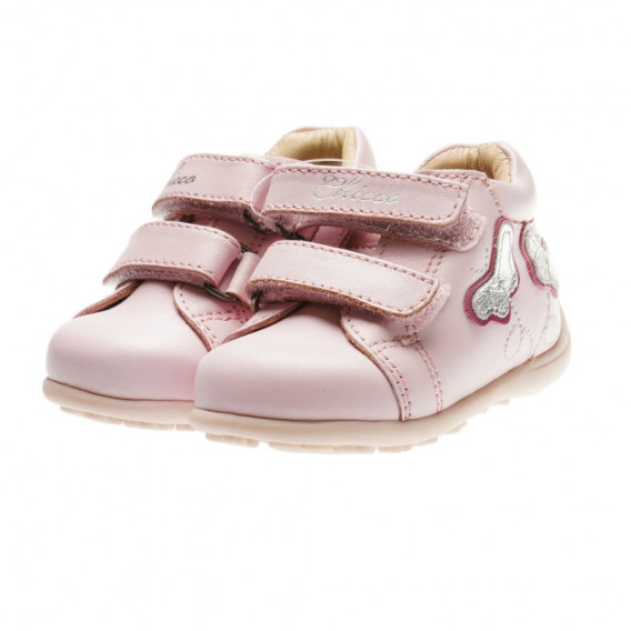 Pantofi din piele pentru fetițe, cu fluturi argintii Chicco 39959 
