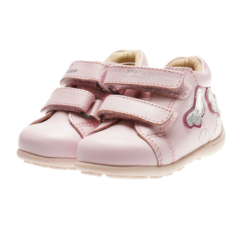 Pantofi din piele pentru fetițe, cu fluturi argintii  39959
