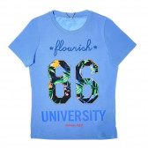 Tricou cu mânecă scurtă de culoare albastru, cu inscripție pentru fete Name it 40414 