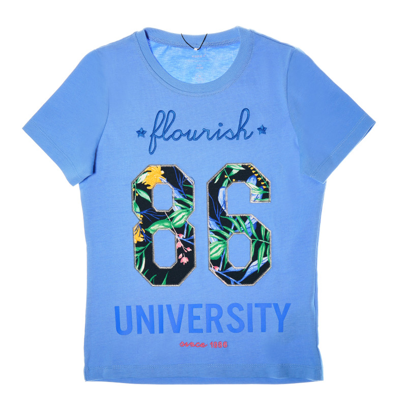 Tricou cu mânecă scurtă de culoare albastru, cu inscripție pentru fete  40414