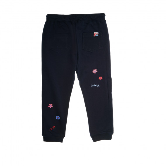 Pantaloni sport pentru copii, cu decor flamingo și flori de culoare albastru închis Boboli 40715 2