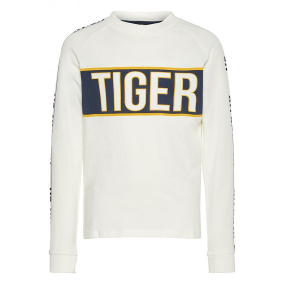 Bluză de bumbac pentru băieți, cu mâneci lungi și inscripția Tigru, alb Name it 4080 